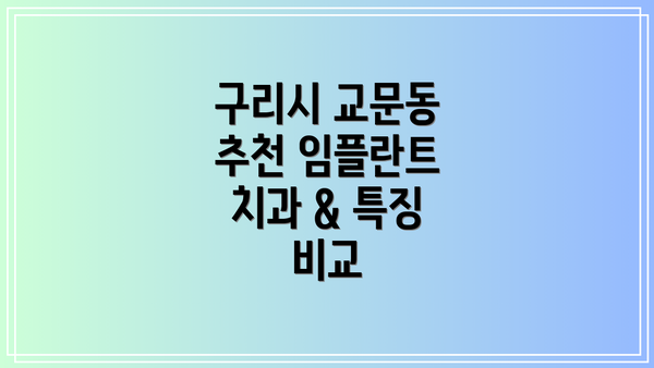 구리시 교문동 추천 임플란트 치과 & 특징 비교