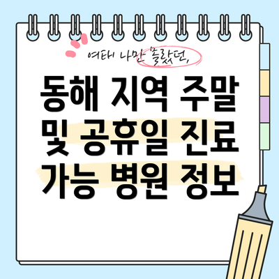 동해 지역 주말 및 공휴일 진료 가능 병원 정보