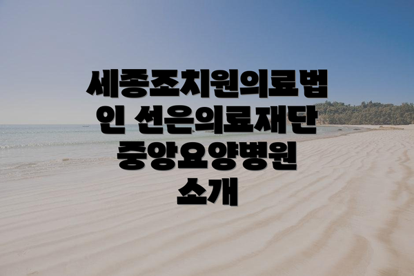 세종조치원의료법인 선은의료재단 중앙요양병원 소개