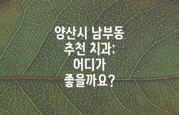 양산시 남부동 추천 치과: 어디가 좋을까요?
